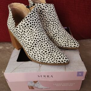 Serra White Ankle Booties with Black Spot Print